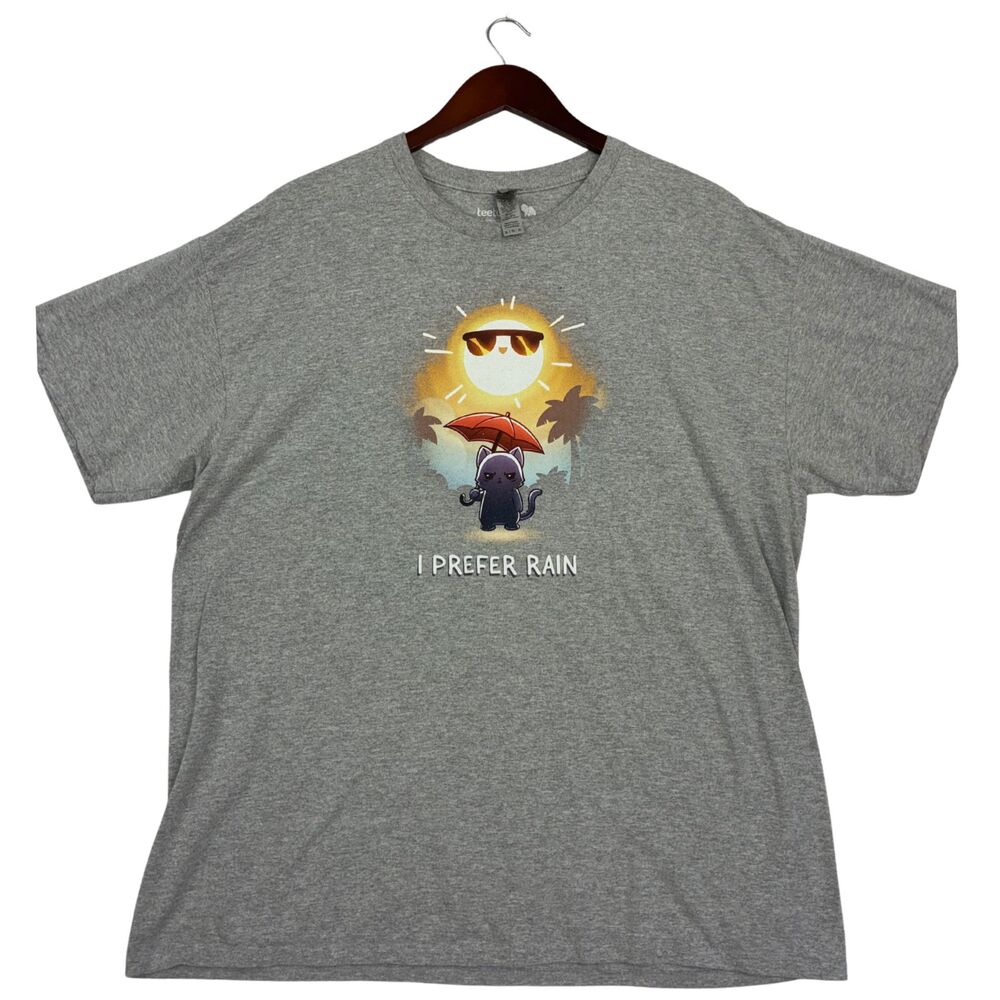 TeeTurtle I Prefer Rain Cat T Shirt Mens XL Gray Graphic Tee Gildan Heavy Cotton